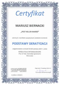 certyfikat Pest Killer Mario Mariusz Biernacki 3